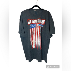 Ford Motor Co Men's T Shirt "All American" Flag Logo 2XL Gray Tee Patriot Gildan